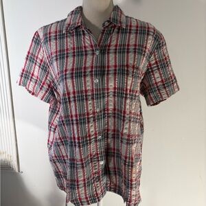 Everyday plaid top Women's Blouse plus size 1X shirt no iron top by moutain lake
